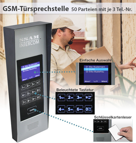 Klingeltableau GSM Türsprechstelle für 50 Parteien für Innen & Aussen