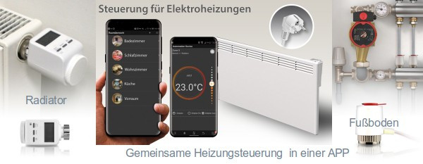 Hybride Heizungsteuerung - gemeinsam Elektro-Fußboden-Radiatorheizung in einer APP