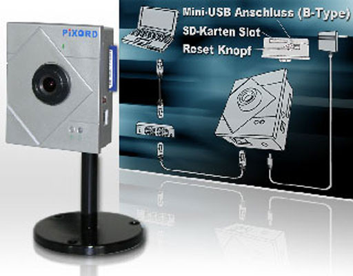 Pixord 300 Netzwerk Farbvideokamera SD-C Speichermöglichkeit / 640x480, 30fps, TCP/IP, ICMP, SMTP, HTTP