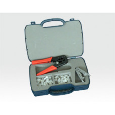 Modular Werkzeugset für Westernstecker 4 teilig im Servicekoffer / Crimpzange, Abisolierw., RJ11, RJ45