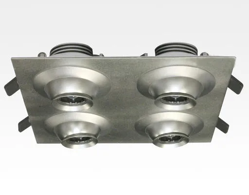 12W LED Fokus Vierfach Einbauspot silber quadr. Neutral Weiß / 4000K 800lm 230VAC 10-60Grad-Ausstellungsstück mit kleinen Schönheitsfehler